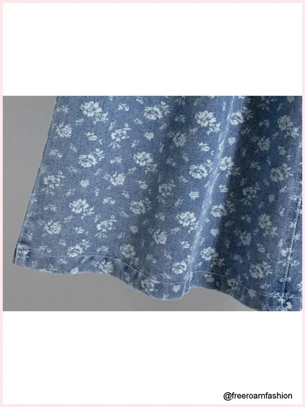Vintage Floral Print Denim Skirt High Elastic Waist A-Line Midi Long with